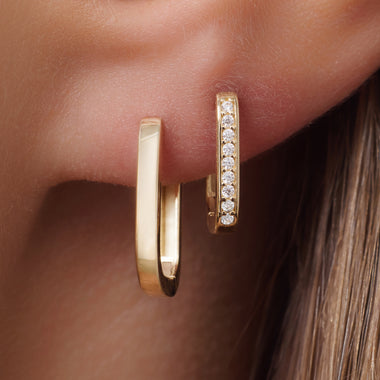 14 Karat Gold Pavé Cubic Zirconia Huggie U Hoops (12mm) - 3