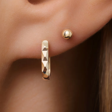 14 Karaat Goud Gehamerde Huggie U Hoops (12mm) - 3