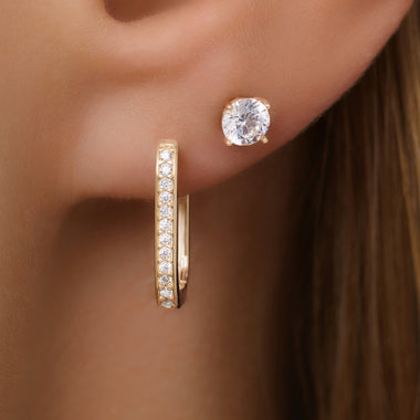 14 Karaat Goud Pavé Zirkonia Kleine U Hoops (15mm) - 3