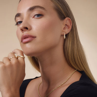 585er Gold Gehämmerte Huggie U Hoops (18mm) - 7
