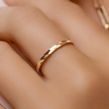 14 Karat Gold Hammered Stacker Ring - 2