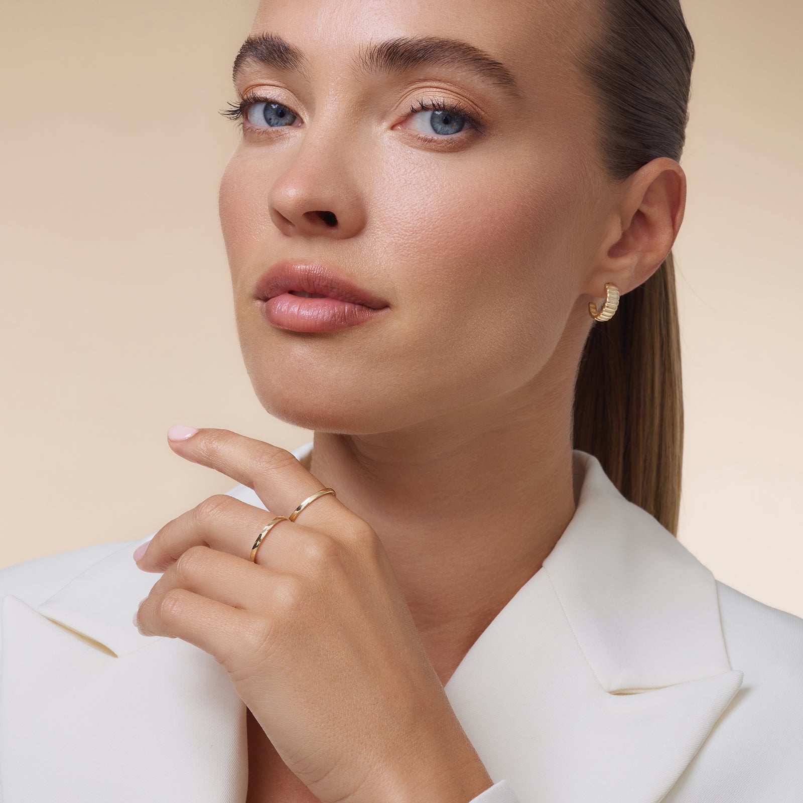 Gold Hammered Stacker Ring of 14 Karat Gold for Women