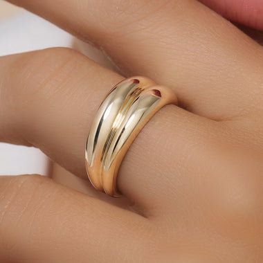 585er Gold Doppelter Curvy Dome Ring - 2
