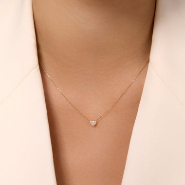 14 Karaat Goud Pavé Zirkonia Hart Pendant Ketting - 2
