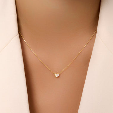 14 Karat Gold Pavé Cubic Zirconia Heart Pendant Necklace - 2