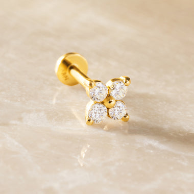 14 Karaat Goud met Diamanten Diamant Klaver Piercing (0.07 ct) - 9