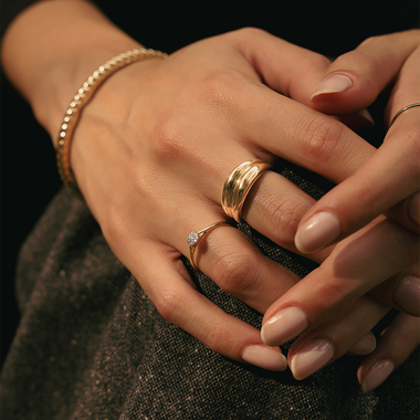 14 Karat Gold Double Curvy Dome Ring - 8