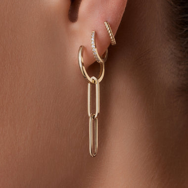 14 Karat Gold Solo Linked Paperclip Hoop Charm - 3