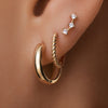 14 Karat Gold Twisted Hoops Zirconia Cluster Earrings Set - 5