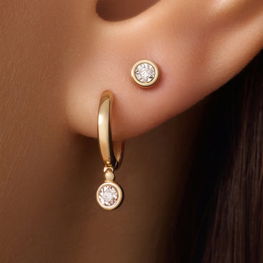 14 Karat Gold with Diamond Bezel Set Diamond Charm Hoop Earrings (0.03 ct) - 3