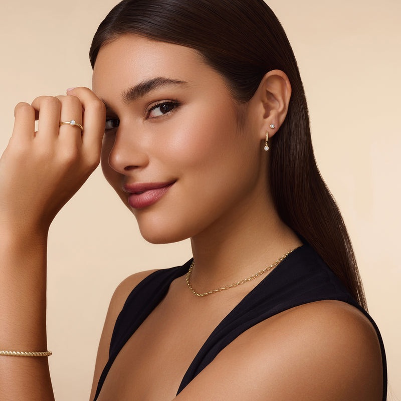 Bezel Set Diamond Charm Hoop Earrings (0.03 ct)