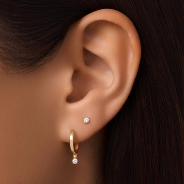 14 Karat Gold with Diamond Four Prong Diamond Charm Hoop Earrings (0.10 ct) - 2