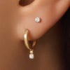 14 Karat Gold with Diamond Four Prong Diamond Charm Hoop Earrings (0.10 ct) - 3
