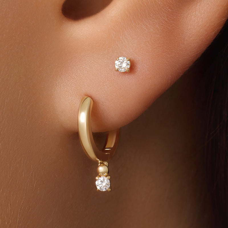 Four Prong Diamond Charm Hoop Earrings (0.10 ct)