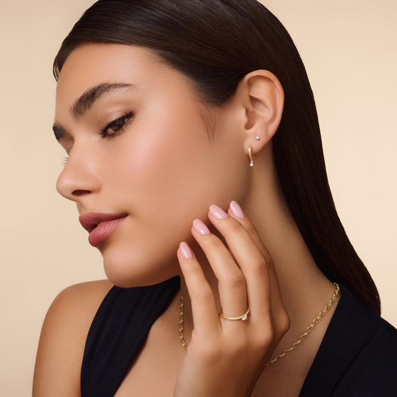 Four Prong Diamond Charm Hoop Earrings (0.10 ct)