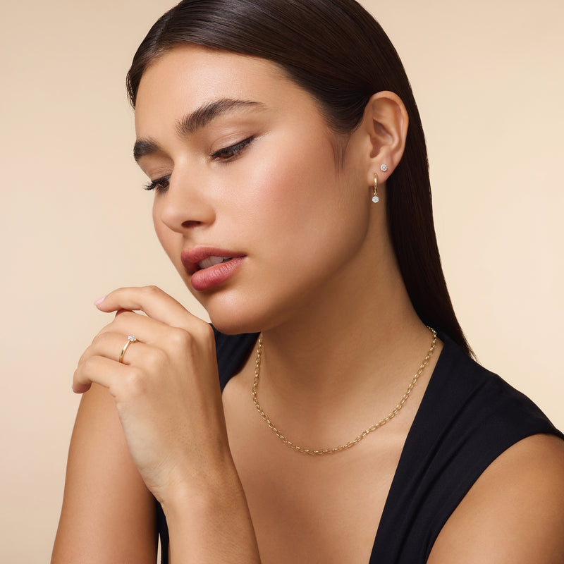 Six Prong Diamond Cluster Charm Hoop Earrings (0.15 ct)