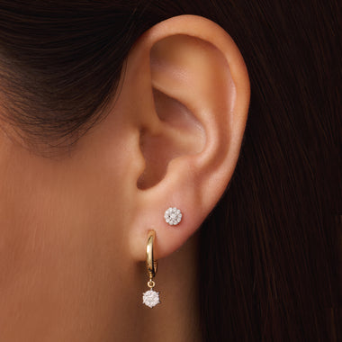14 Karat Gold with Diamonds Six Prong Diamond Cluster Charm Hoop Earrings (0.15 ct) - 2