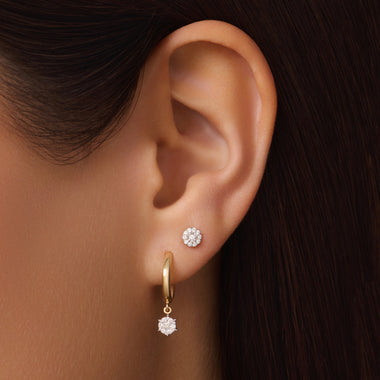 585er Gold mit Diamanten Six Prong Diamant Cluster Anhänger Hoop Ohrringe (0.15 ct) - 2