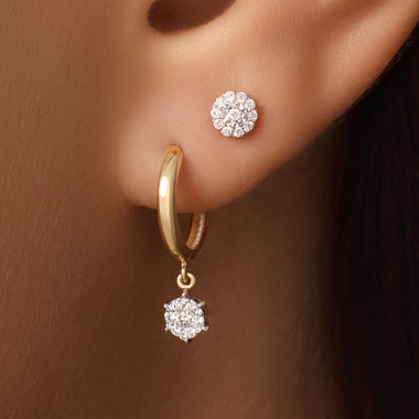 585er Gold mit Diamanten Six Prong Diamant Cluster Anhänger Hoop Ohrringe (0.15 ct) - 3