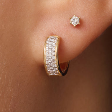 14 Karat Gold with Diamonds Pavé Diamond Bold Huggie Hoops (12mm) (0.16 ct) - 3