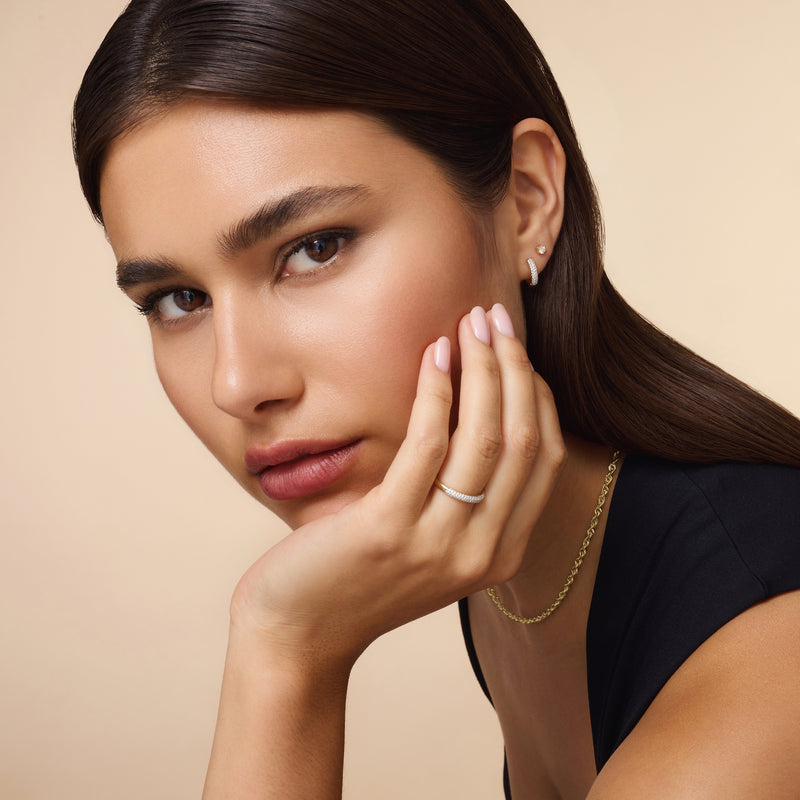 Pavé Diamond Curved Huggie Hoops (12mm) (0.22 ct)