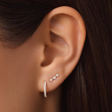 585er Gold mit Diamanten Pavé Diamant Huggie Hoops (12mm) (0.12 ct) - 2
