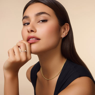 585er Gold mit Diamanten Pavé Diamant Huggie Hoops (12mm) (0.12 ct) - 9