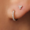 14 Karaat Goud met Diamanten Pavé Diamant Kleine Huggie Hoops (10mm) (0.06 ct) - 3