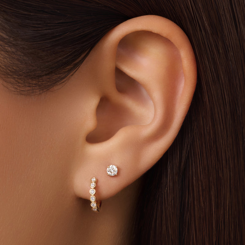 Bezel Set Diamond Huggie Hoops (12mm) (0.11 ct)