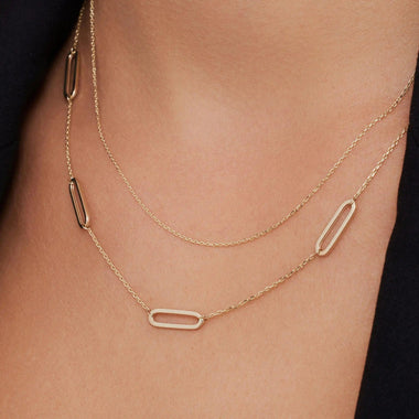 14 Karat Gold Stationed Paperclip Chain Necklace - 3