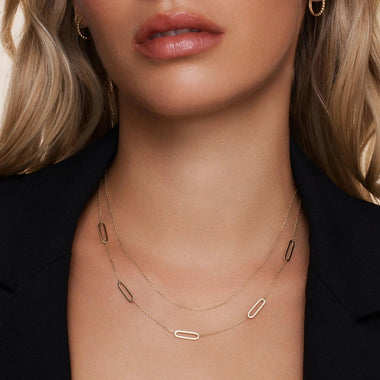 585er Gold Stationed Paperclip Halskette - 5