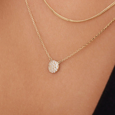 14 Karat Gold Pavé Cubic Zirconia Round Pendant Necklace - 3