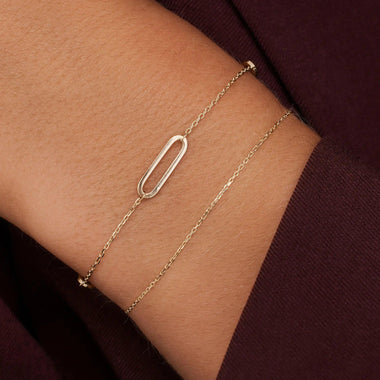 Or 14 Carats Bracelet Chaîne Trombone Stationed - 2