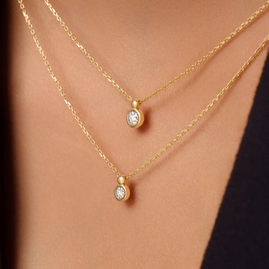 14 Karaat Goud met Diamant Bezel Set Diamant Linked Pendant Ketting (0.02 ct) - 3