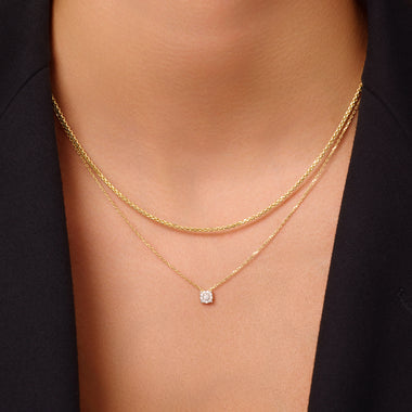 14 Karaat Goud met Diamanten Four Prong Diamant Halo Pendant Ketting (0.05 ct) - 2