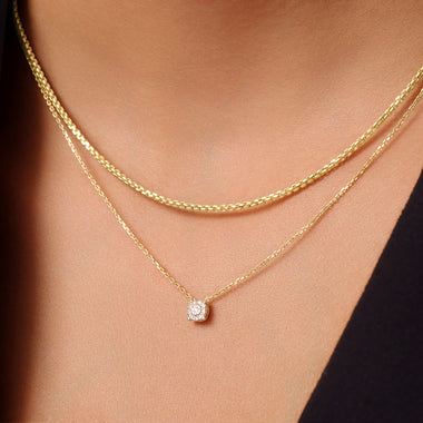 14 Karaat Goud met Diamanten Four Prong Diamant Halo Pendant Ketting (0.05 ct) - 3