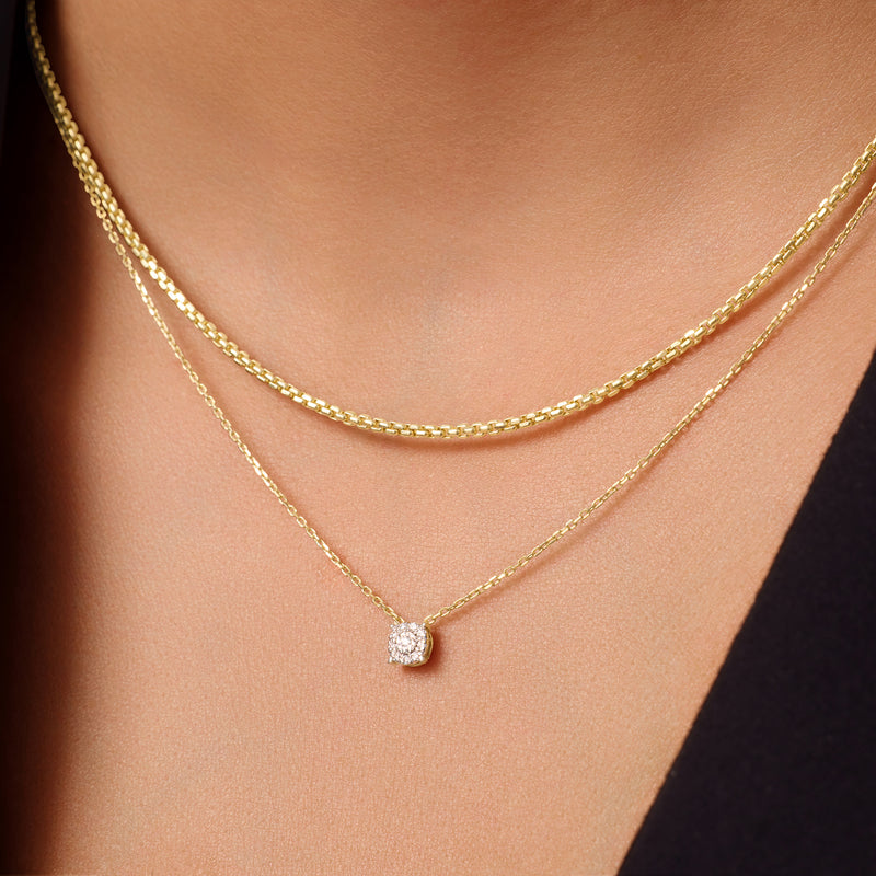 Four Prong Diamant Halo Pendant Ketting (0.05 ct)