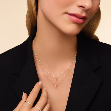 Or 14 Carats avec Diamant Collier Pendentif Six Prong Lié Diamant (0.05 ct) - 5
