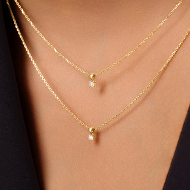 585er Gold mit Diamant Four Prong Diamant Linked Anhänger Halskette (0.07 ct) - 3