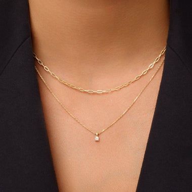 585er Gold mit Diamant Four Prong Diamant Linked Anhänger Halskette (0.08 ct) - 2