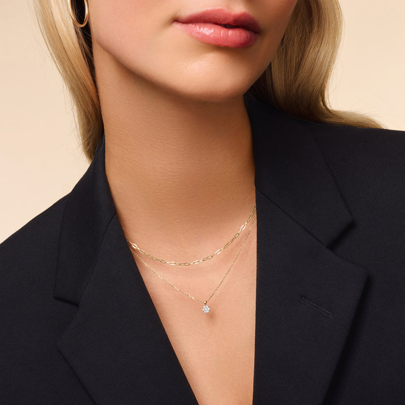 Diamond Cluster Linked Pendant Necklace (0.15 ct)
