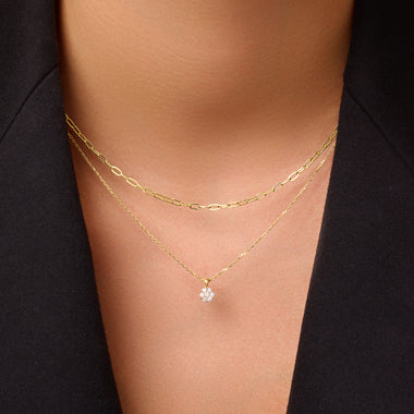 14 Karat Gold with Diamonds Diamond Cluster Linked Pendant Necklace (0.15 ct) - 2