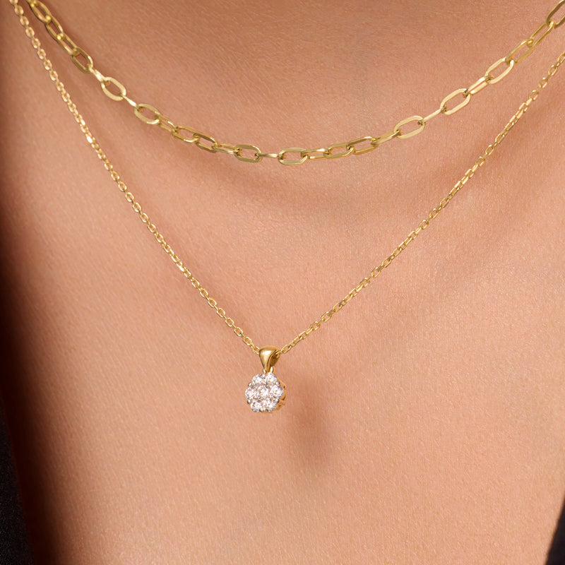 Diamond Cluster Linked Pendant Necklace (0.15 ct)