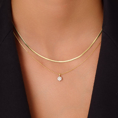 14 Karat Gold with Diamonds Six Prong Diamond Cluster Linked Pendant Necklace (0.10 ct) - 2