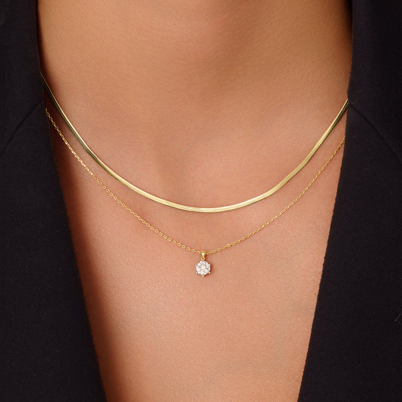 Six Prong Diamond Cluster Linked Pendant Necklace (0.10 ct)