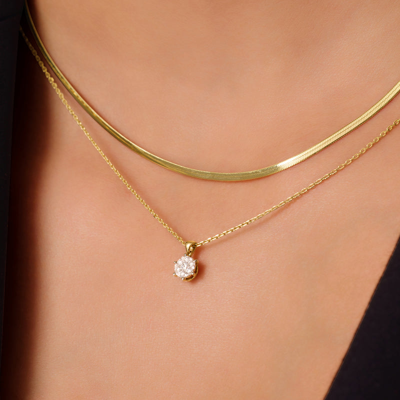 Six Prong Diamond Cluster Linked Pendant Necklace (0.10 ct)