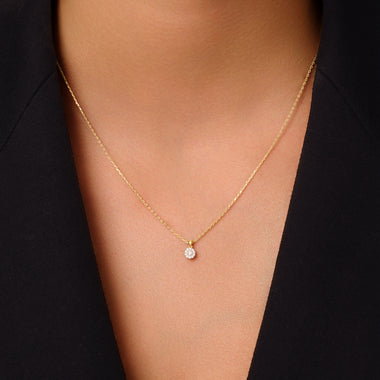 14 Karat Gold with Diamonds Diamond Halo Linked Pendant Necklace (0.05 ct) - 2