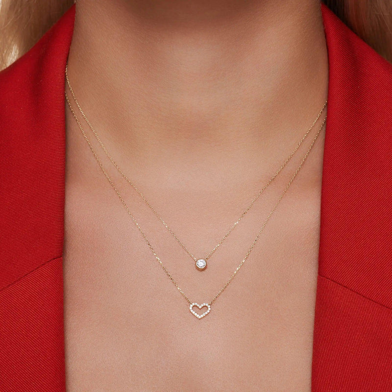 Pavé Cubic Zirconia Open Heart Pendant Necklace