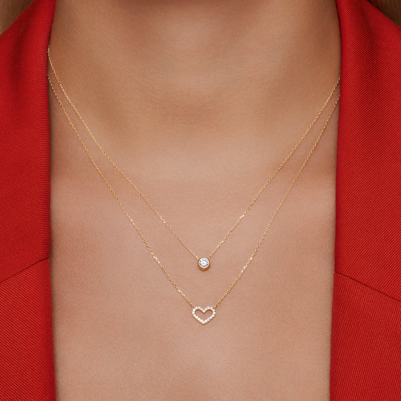 Pavé Cubic Zirconia Open Heart Pendant Necklace