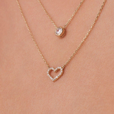 14 Karat Gold Pavé Cubic Zirconia Open Heart Pendant Necklace - 3